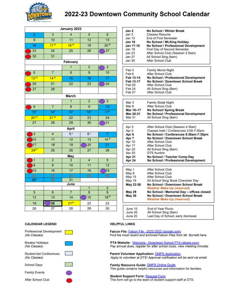 PTA Event Calendar - Downtown School